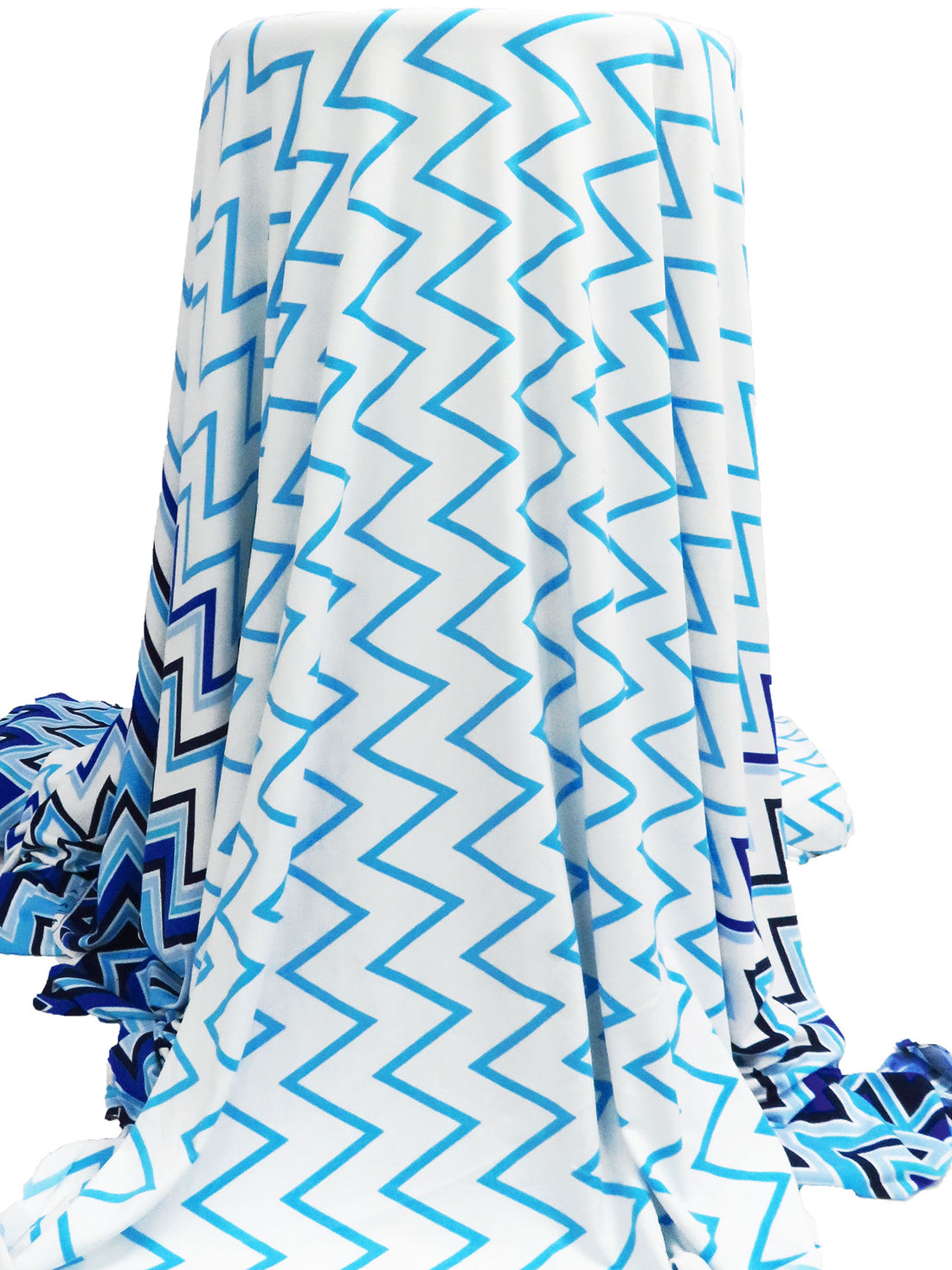 White/Cosmic Cobalt/Midnight Navy/Multi Polyester/Lycra Double Border Zig Zag Print ITY Knit 56W