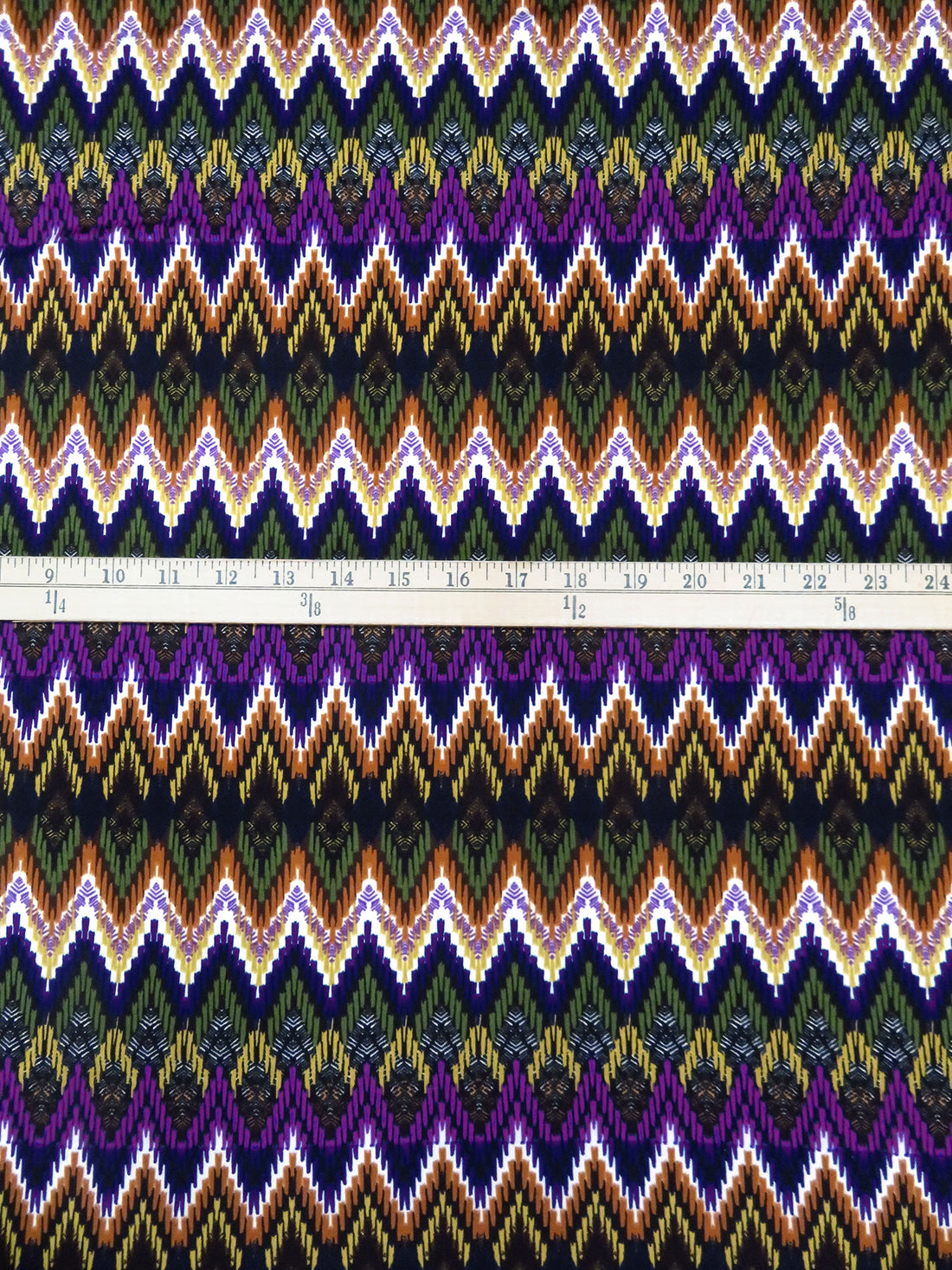 Black/Dark Sap Green/Ruddy Brown/Multi Polyester/Lycra Horizontal Zig Zag Print DTY Knit 58W