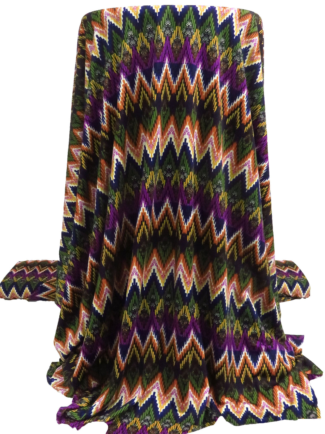 Black/Dark Sap Green/Ruddy Brown/Multi Polyester/Lycra Horizontal Zig Zag Print DTY Knit 58W