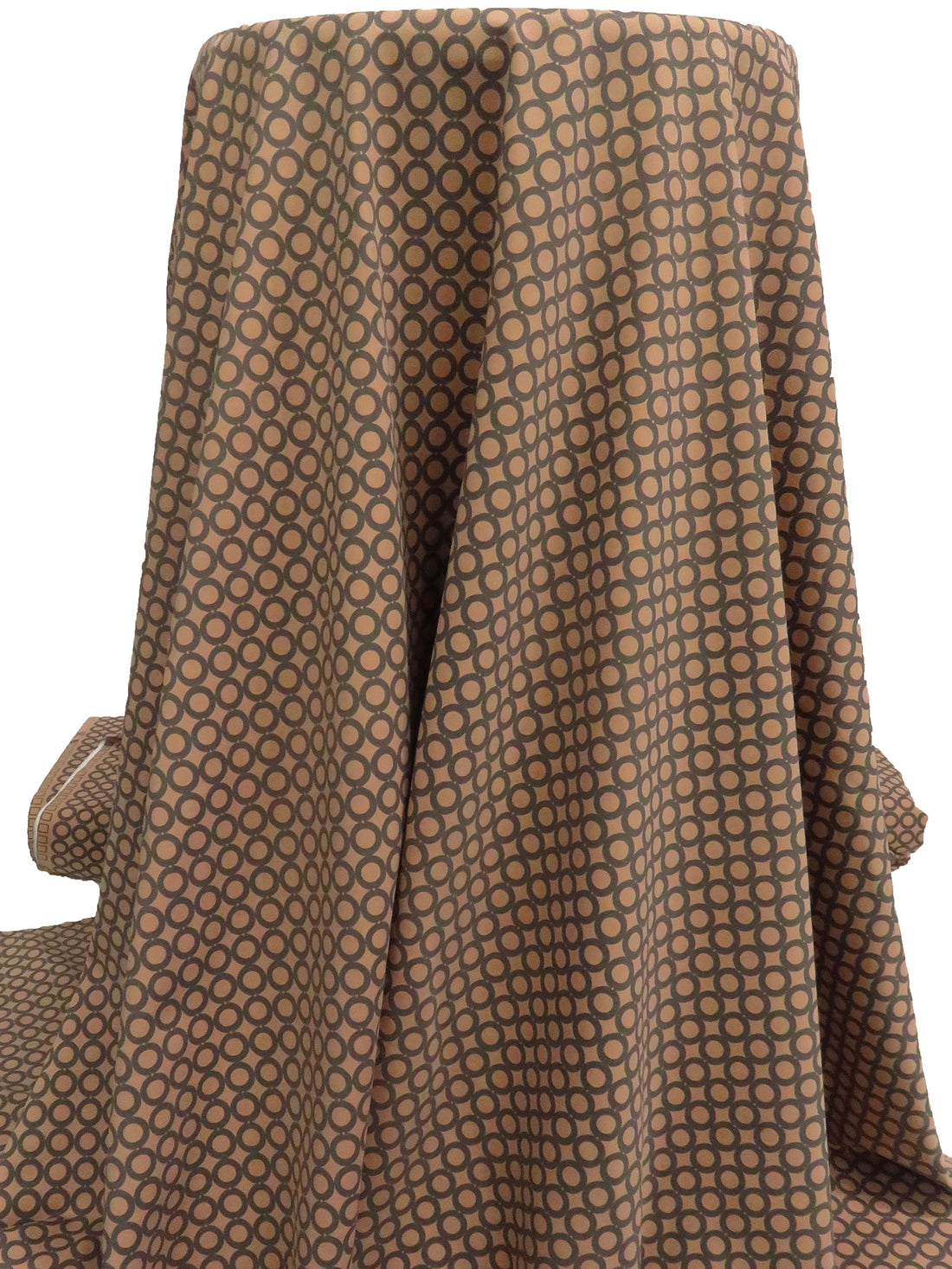 Light Taupe/Dark Lava Brown Nylon/Lycra Circles Print 4-Way Stretch Knit 59W