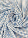 Steel Blue/White Cotton/Polyester Mini Check Plaid Print Interlock Knit 56W