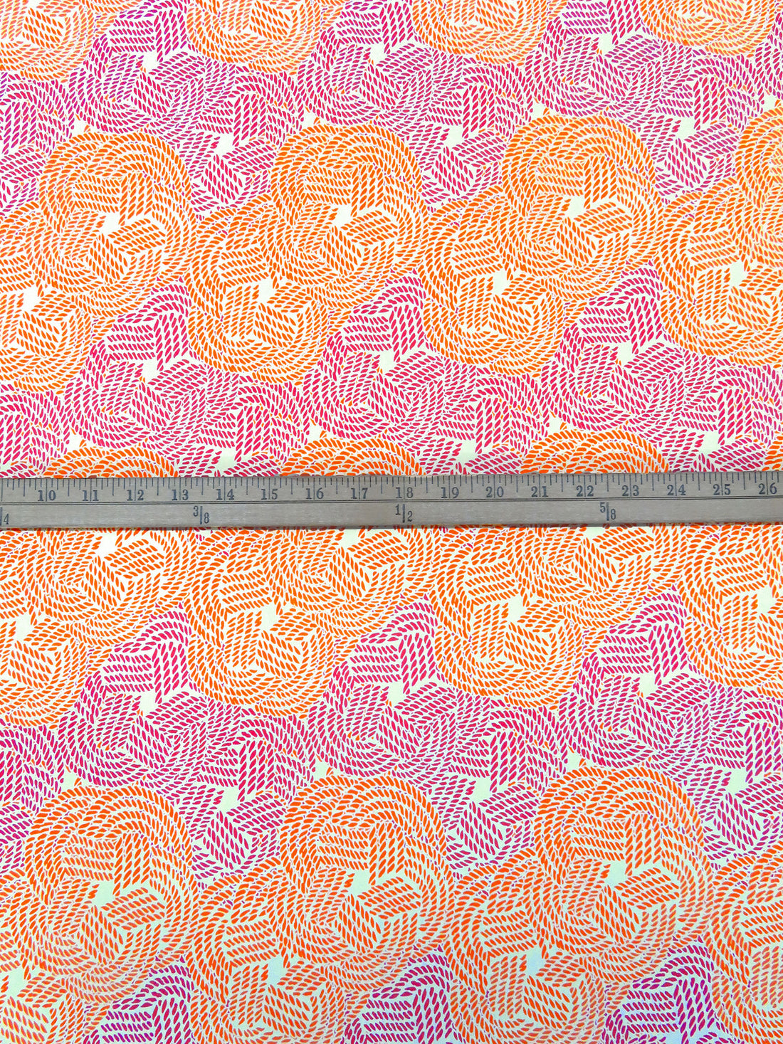 Off-White/Safety Orange/Dark Pink Nylon/Lycra Knots Print 4-Way Stretch Knit 58W