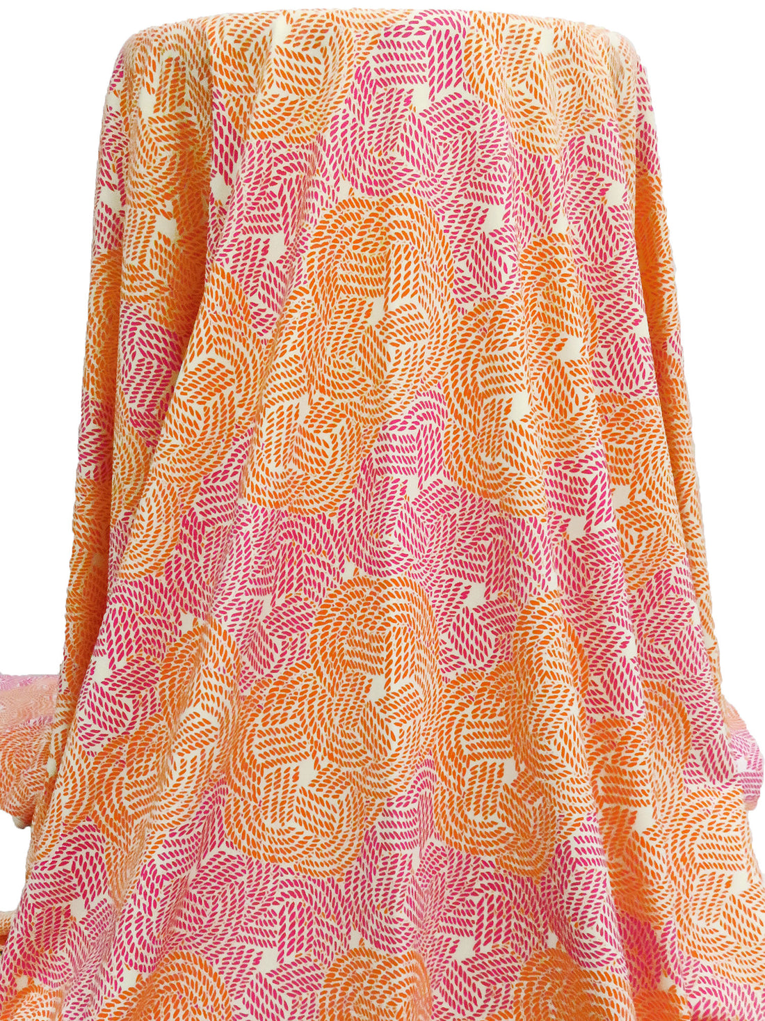 Off-White/Safety Orange/Dark Pink Nylon/Lycra Knots Print 4-Way Stretch Knit 58W