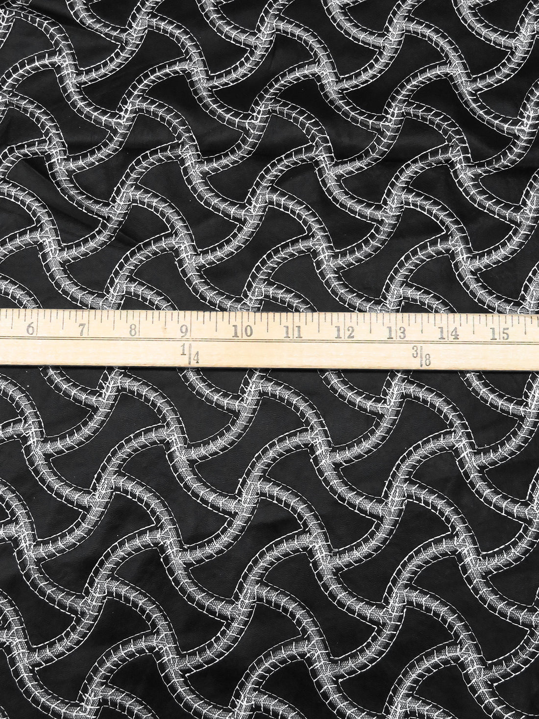 Black/White 100% Polyurethane Laser Cut Abstract Stitched Leather Look Netting - LA Designer - 58W