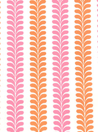Pink Sherbet/Dark Salmon/White Nylon/Lycra Vertical Ornate Novelty Stripe Print 4 Way Stretch Knit 60W