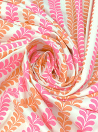 Pink Sherbet/Dark Salmon/White Nylon/Lycra Vertical Ornate Novelty Stripe Print 4 Way Stretch Knit 60W