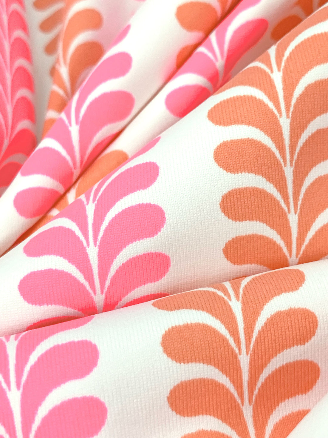 Pink Sherbet/Dark Salmon/White Nylon/Lycra Vertical Ornate Novelty Stripe Print 4 Way Stretch Knit 60W