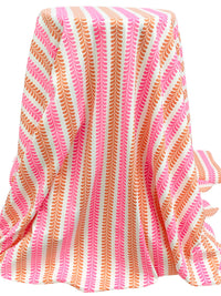 Pink Sherbet/Dark Salmon/White Nylon/Lycra Vertical Ornate Novelty Stripe Print 4 Way Stretch Knit 60W