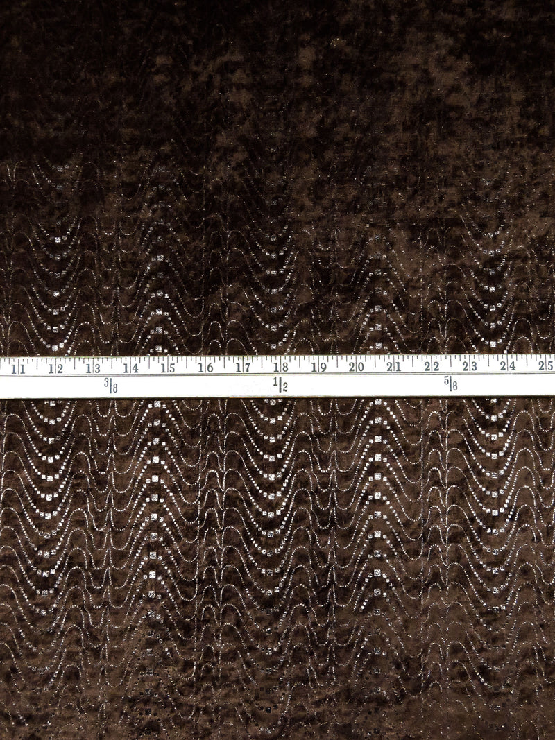Dark Chocolate/Black 100% Polyester Geometric Foil Print Velvet Knit 60W