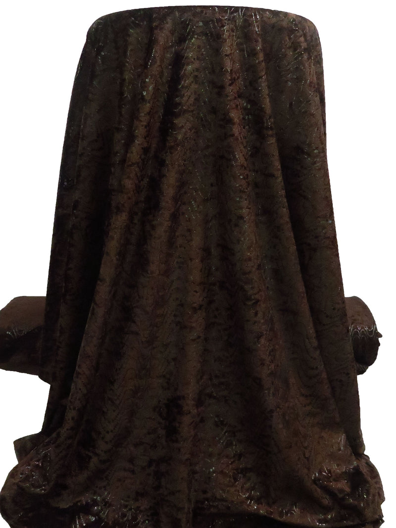 Dark Chocolate/Black 100% Polyester Geometric Foil Print Velvet Knit 60W