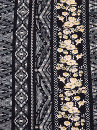 Black/Almond/Light Goldenrod/Multi Rayon/Lycra Vertical Geometric and Floral Stripe Print Jersey Knit 54W