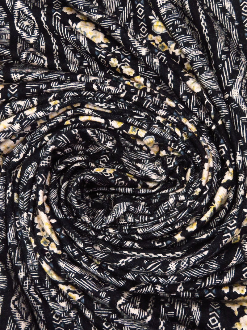 Black/Almond/Light Goldenrod/Multi Rayon/Lycra Vertical Geometric and Floral Stripe Print Jersey Knit 54W