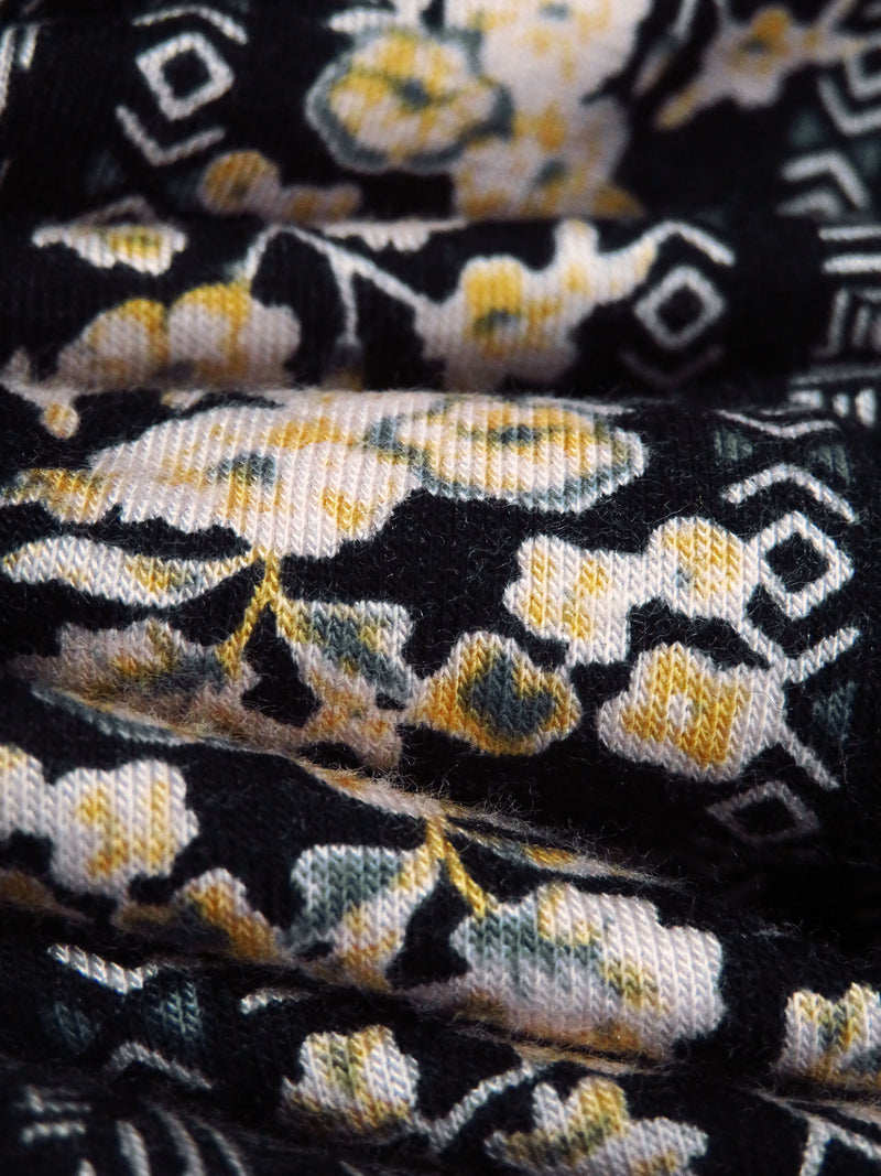 Black/Almond/Light Goldenrod/Multi Rayon/Lycra Vertical Geometric and Floral Stripe Print Jersey Knit 54W