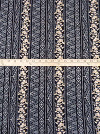 Black/Almond/Light Goldenrod/Multi Rayon/Lycra Vertical Geometric and Floral Stripe Print Jersey Knit 54W