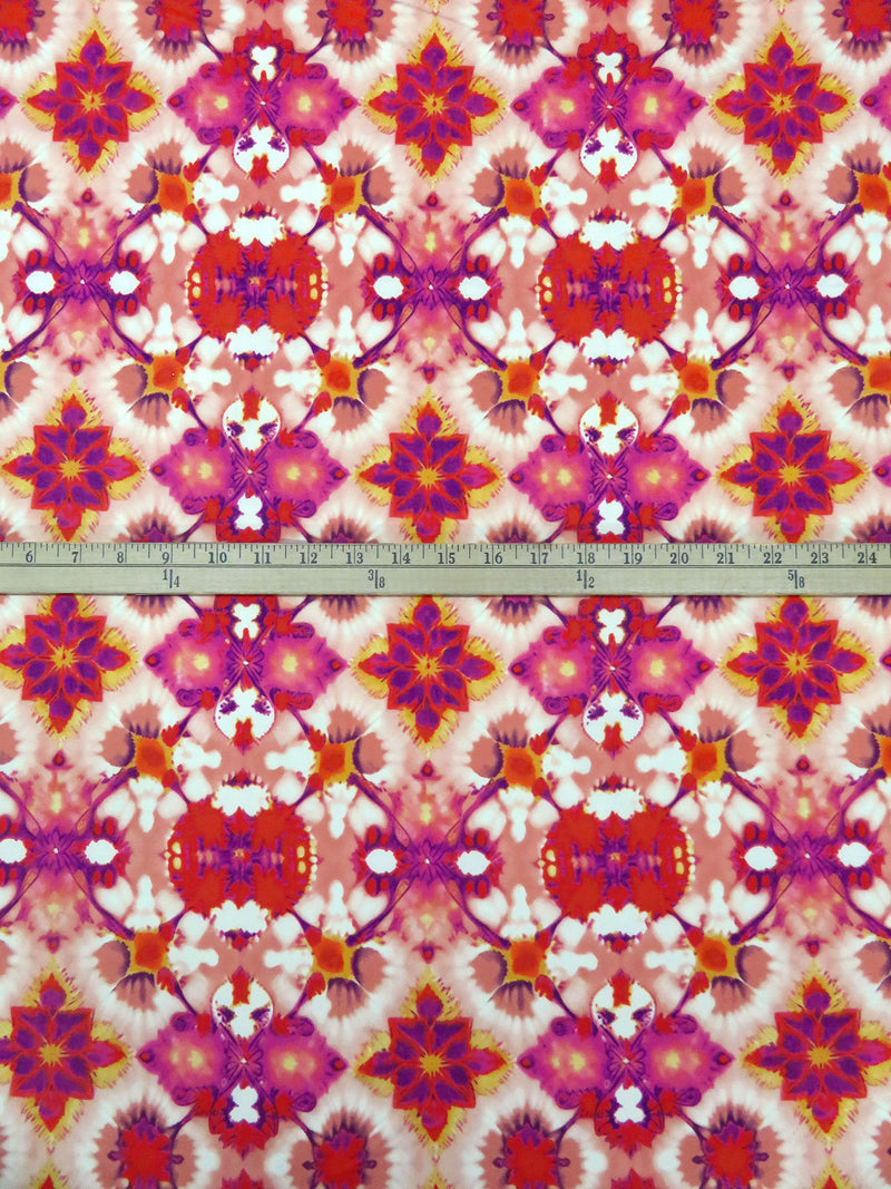 Dark Salmon Rose/Sunray/Scarlet/Multi Polyester/Lycra Kaleidoscope Print Double Brushed Knit 58W