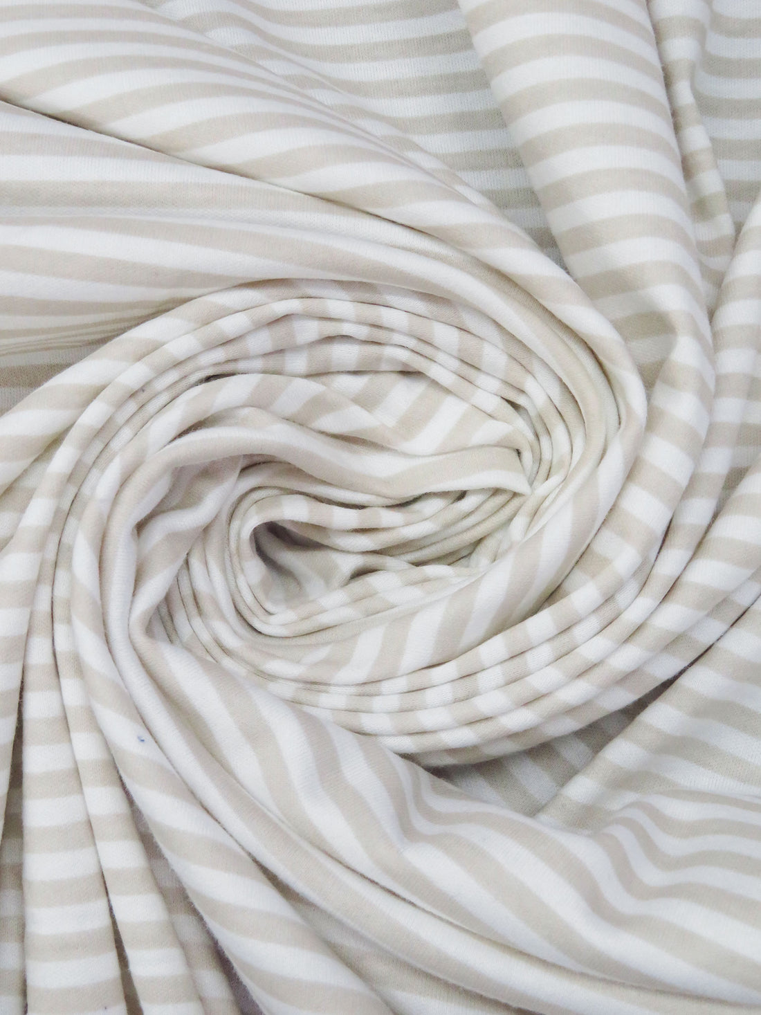 Pale Sand/White 100% Cotton Small Horizonal Stripe Print Interlock Knit 56W