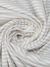 Pale Sand/White 100% Cotton Small Horizonal Stripe Print Interlock Knit 56W