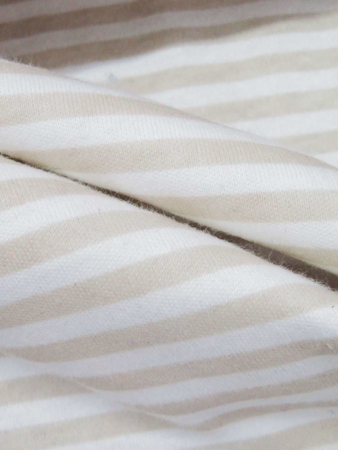 Pale Sand/White 100% Cotton Small Horizonal Stripe Print Interlock Knit 56W
