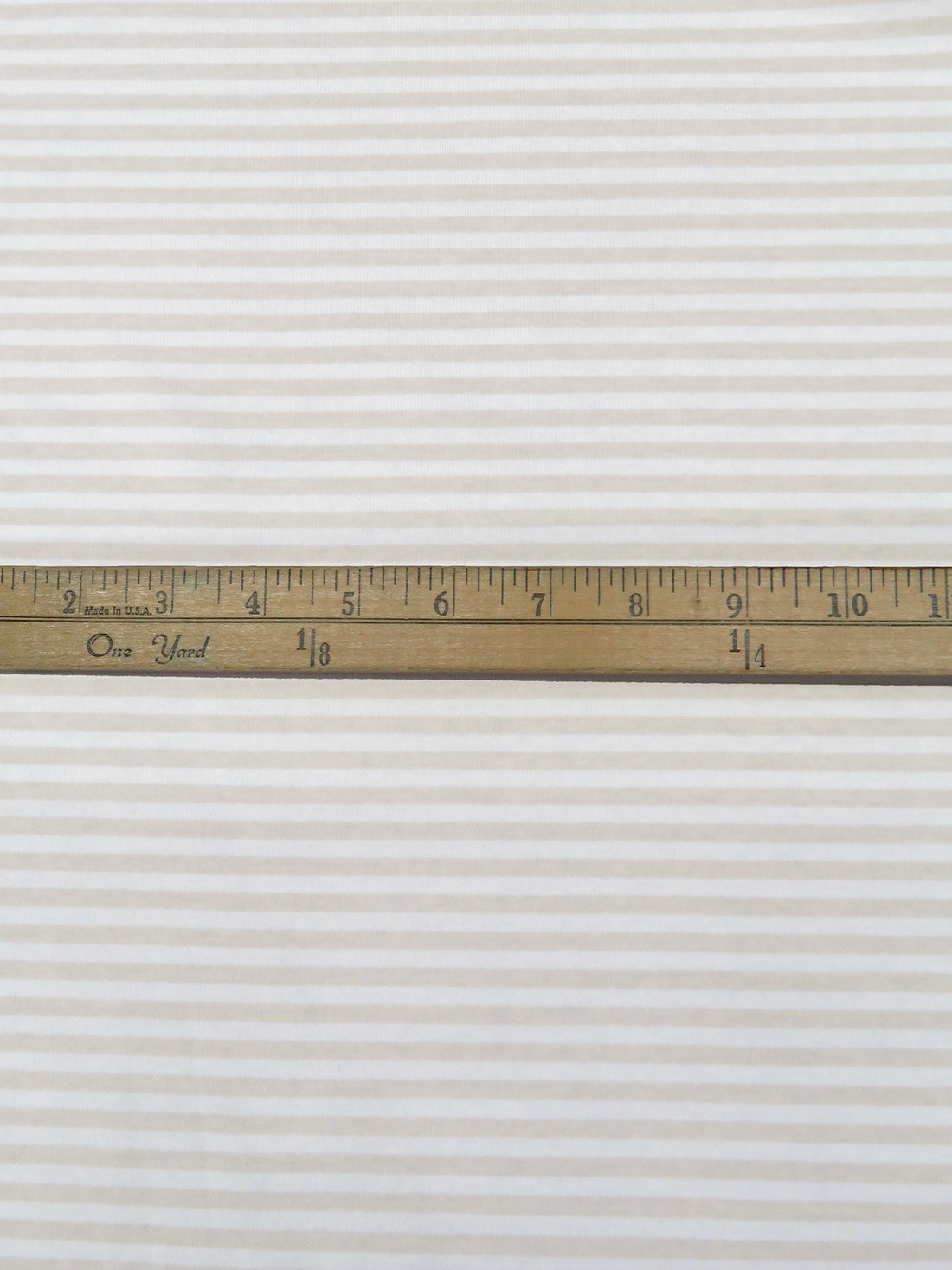 Pale Sand/White 100% Cotton Small Horizonal Stripe Print Interlock Knit 56W
