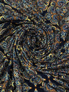 Dark Navy/Marigold/Russet/Multi Rayon/Lycra Stylized Ornate Diamond Medallion Print Jersey Knit 58W