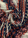 Navy/Chestnut/Pale Stone/Multi Rayon/Lycra Vertical Stylized Floral Stripe Print Jersey Knit 58W