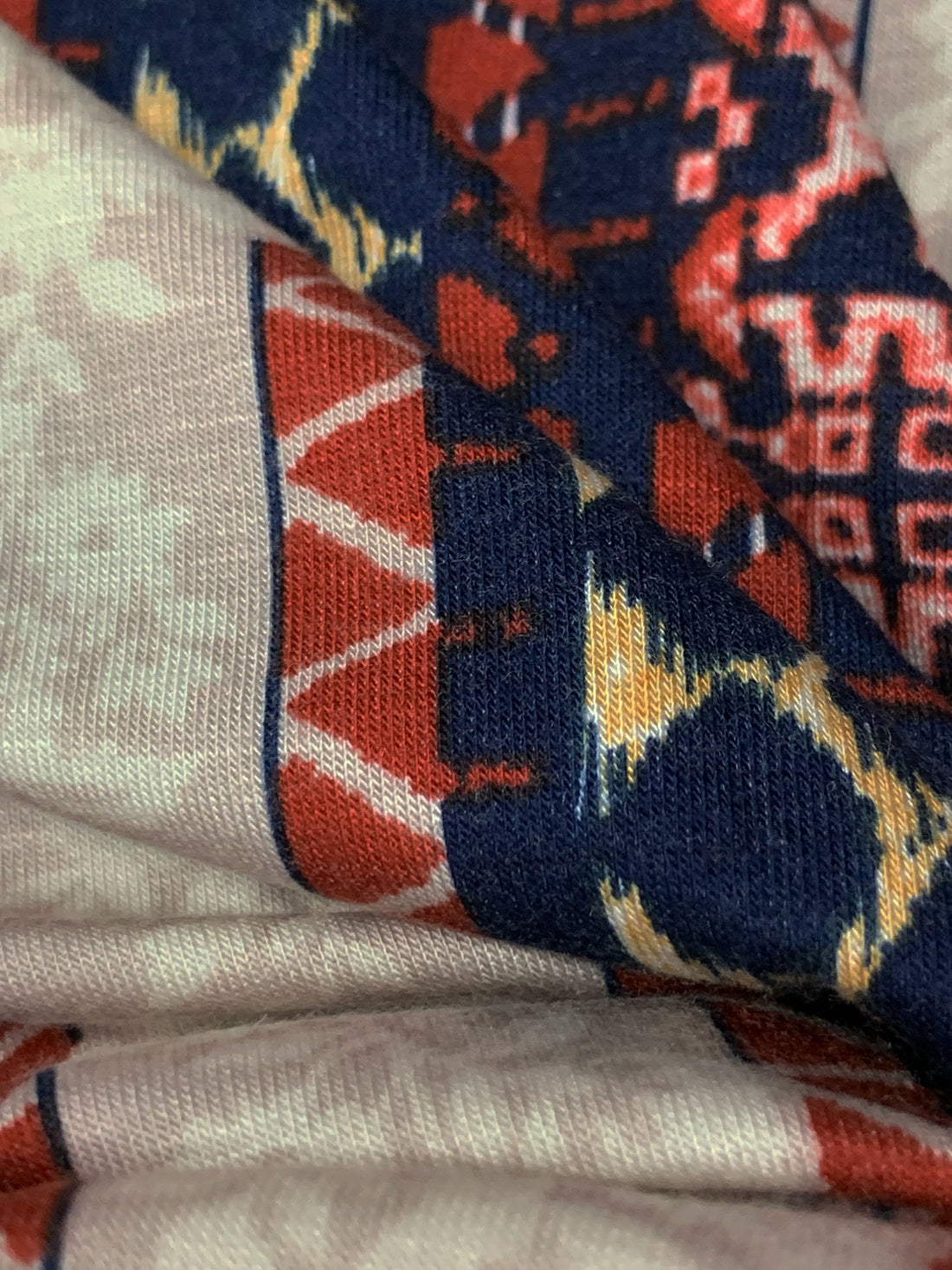 Navy/Chestnut/Pale Stone/Multi Rayon/Lycra Vertical Stylized Floral Stripe Print Jersey Knit 58W