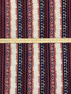 Navy/Chestnut/Pale Stone/Multi Rayon/Lycra Vertical Stylized Floral Stripe Print Jersey Knit 58W