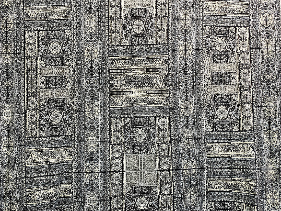 Cream/Old Lavender/Black Polyester/Lycra Large Ornate Print DTY Knit 57W