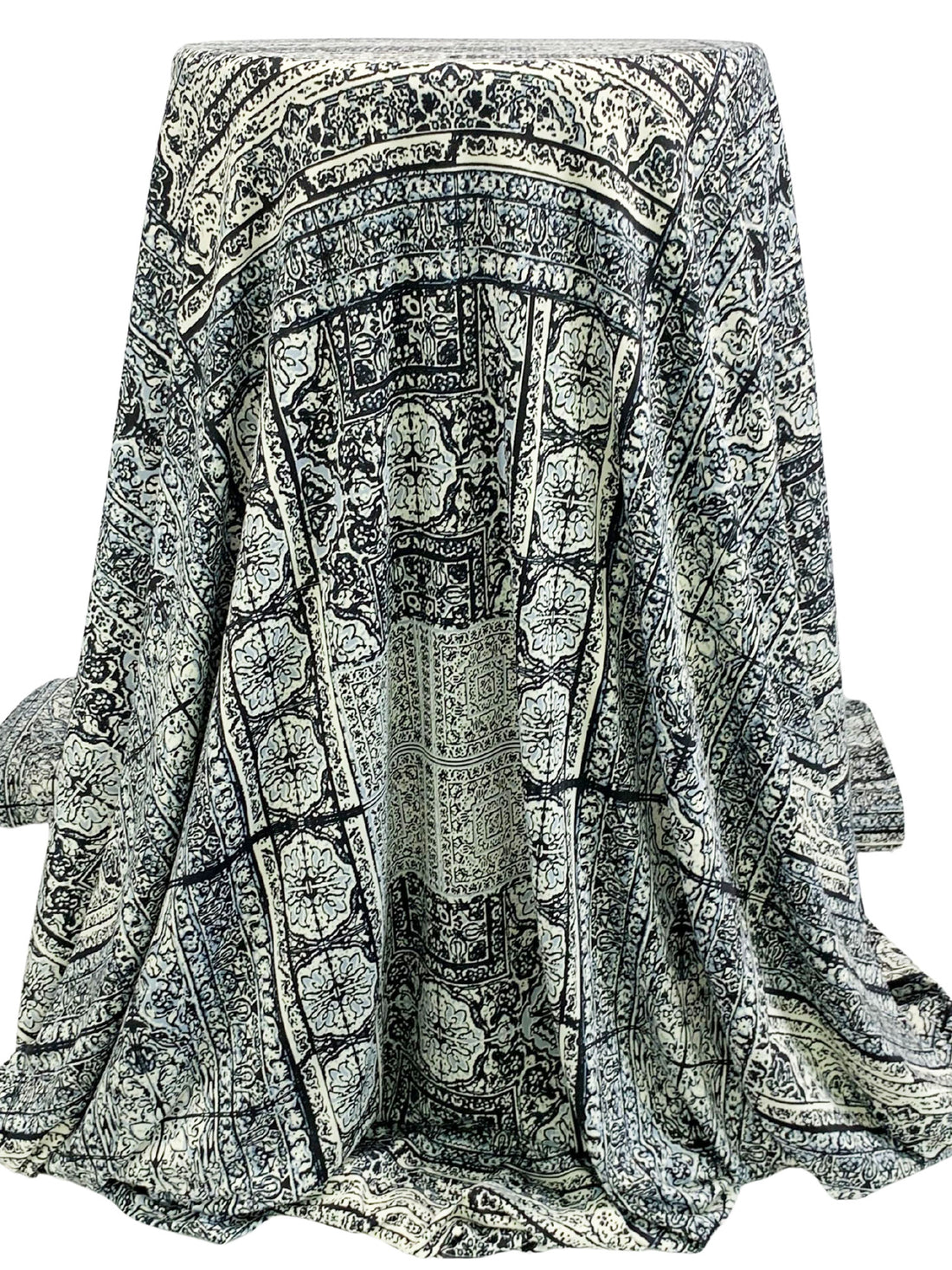 Cream/Old Lavender/Black Polyester/Lycra Large Ornate Print DTY Knit 57W