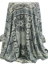 Cream/Old Lavender/Black Polyester/Lycra Large Ornate Print DTY Knit 57W