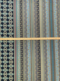 Navy/Wheat/Moonstone Blue/Multi Polyester/Lycra Double Border Vertical Stylized Floral Stripe Print DTY Knit 58W