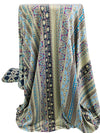 Navy/Wheat/Moonstone Blue/Multi Polyester/Lycra Double Border Vertical Stylized Floral Stripe Print DTY Knit 58W