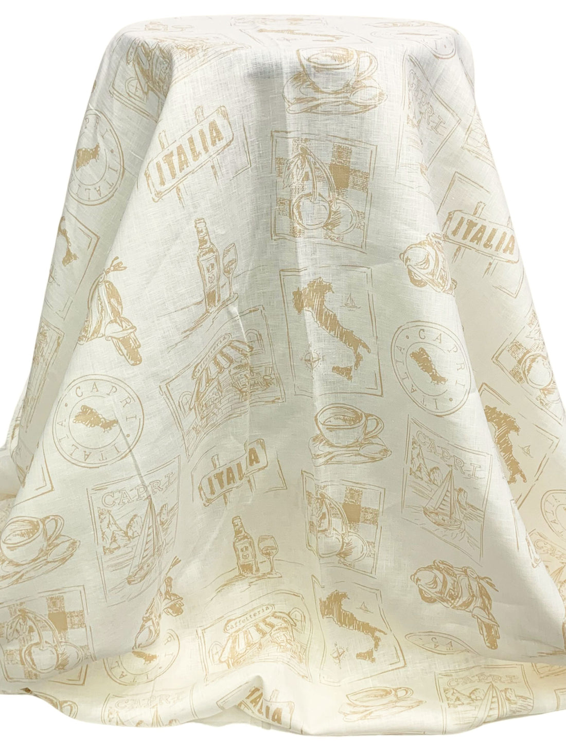 Pale Ivory/Camel 100% Linen Italia Print Shirt Weight Woven 59W