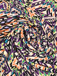 Imperial Purple/Coral/Black/Multi Polyester/Lycra Double Border Southwest Print ITY Knit 58W
