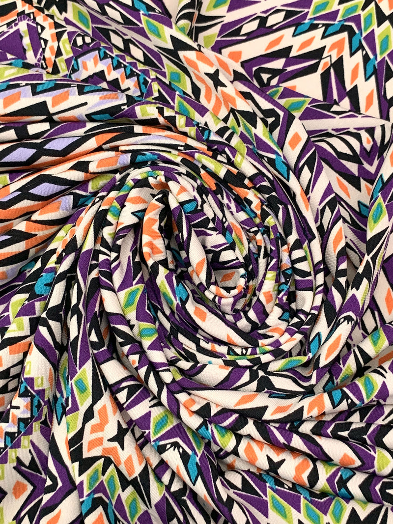 Imperial Purple/Coral/Black/Multi Polyester/Lycra Double Border Southwest Print ITY Knit 58W