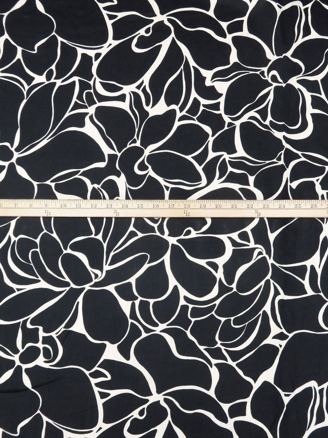 Matte Black/Beige 100% Linen Large Abstract Floral Print Shirt Weight Woven 52W