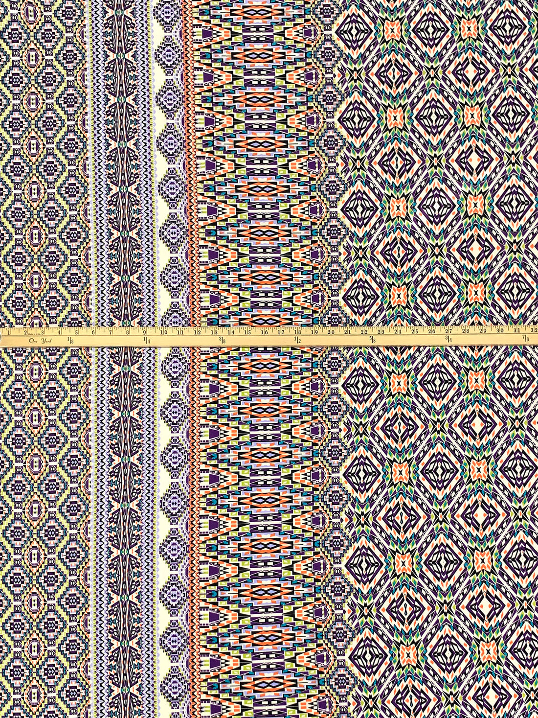 Imperial Purple/Coral/Black/Multi Polyester/Lycra Double Border Southwest Print ITY Knit 58W