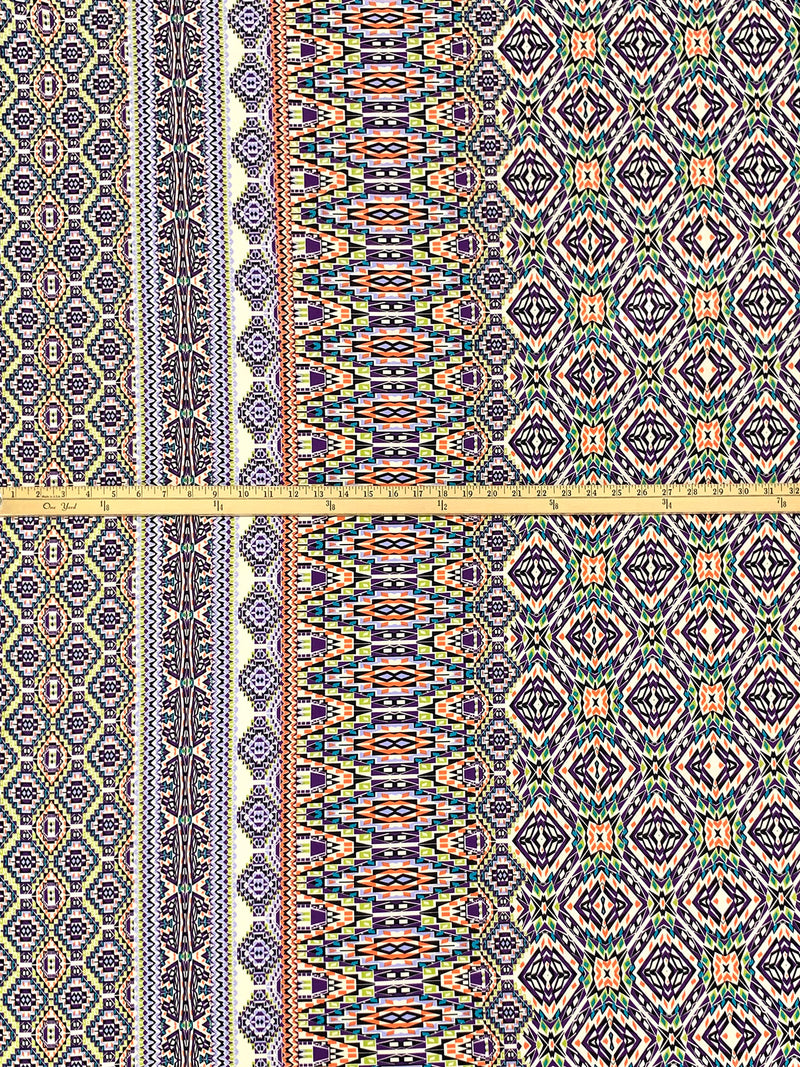Imperial Purple/Coral/Black/Multi Polyester/Lycra Double Border Southwest Print ITY Knit 58W