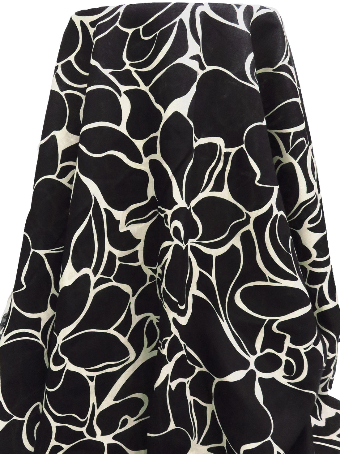 Matte Black/Beige 100% Linen Large Abstract Floral Print Shirt Weight Woven 52W