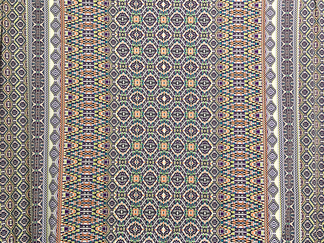 Imperial Purple/Coral/Black/Multi Polyester/Lycra Double Border Southwest Print ITY Knit 58W