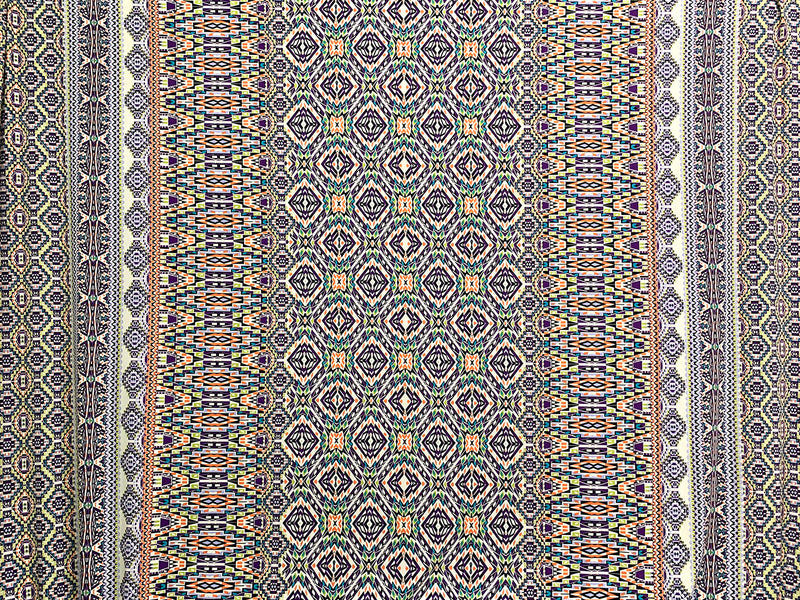 Imperial Purple/Coral/Black/Multi Polyester/Lycra Double Border Southwest Print ITY Knit 58W