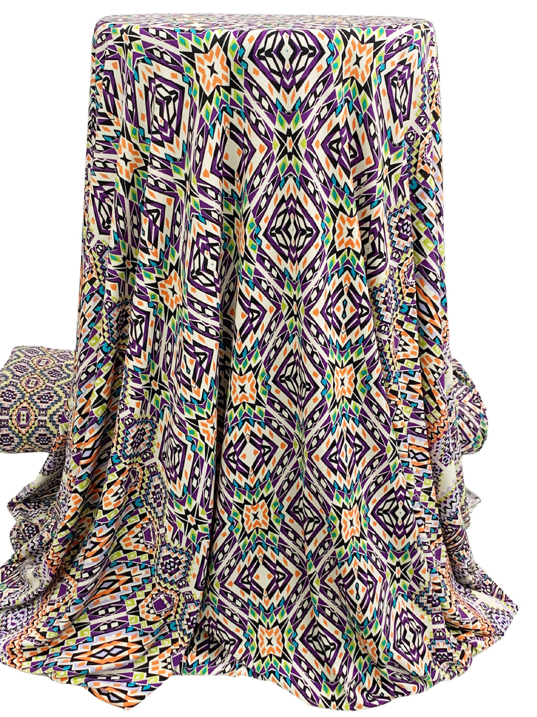 Imperial Purple/Coral/Black/Multi Polyester/Lycra Double Border Southwest Print ITY Knit 58W