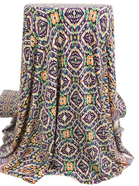 Imperial Purple/Coral/Black/Multi Polyester/Lycra Double Border Southwest Print ITY Knit 58W