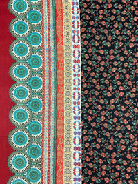 Black/Garnet/White/Multi Polyester/Lycra Stylized Double Border Floral Print DTY Knit 60W