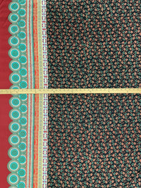 Black/Garnet/White/Multi Polyester/Lycra Stylized Double Border Floral Print DTY Knit 60W