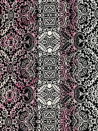 White/Black/Keepsake Rose Polyester/Lycra Double Border Abstract Ornate Print DTY Knit 60W