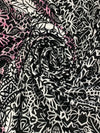 White/Black/Keepsake Rose Polyester/Lycra Double Border Abstract Ornate Print DTY Knit 60W