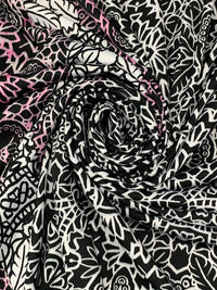 White/Black/Keepsake Rose Polyester/Lycra Double Border Abstract Ornate Print DTY Knit 60W