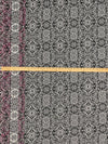 White/Black/Keepsake Rose Polyester/Lycra Double Border Abstract Ornate Print DTY Knit 60W