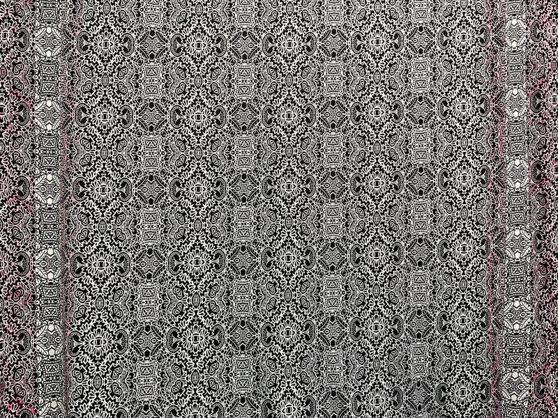White/Black/Keepsake Rose Polyester/Lycra Double Border Abstract Ornate Print DTY Knit 60W